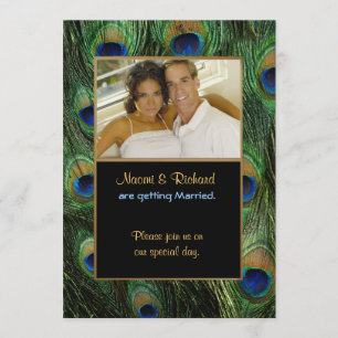 Peacock Feather Green - Foto bruiloft uitnodiging