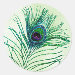 Peacock Feather Green Glitter Ronde Sticker