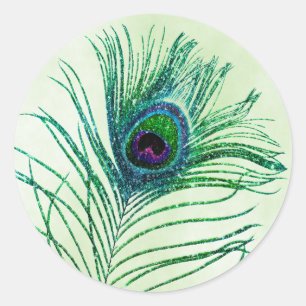 Peacock Feather Green Glitter Ronde Sticker