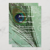 Peacock Feather Green Wedding Kaart (Voorkant / Achterkant)