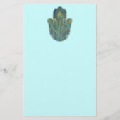 Peacock Feather Hamsa Briefpapier (Voorkant)