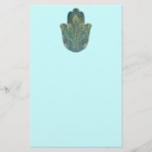 Peacock Feather Hamsa Briefpapier