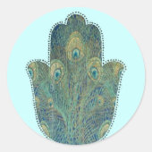 Peacock Feather Hamsa Ronde Sticker (Voorkant)