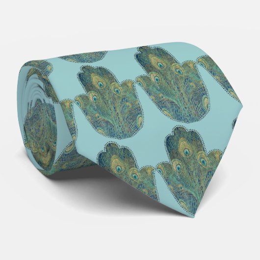 Peacock Feather Hamsa Stropdas (Opgerold)
