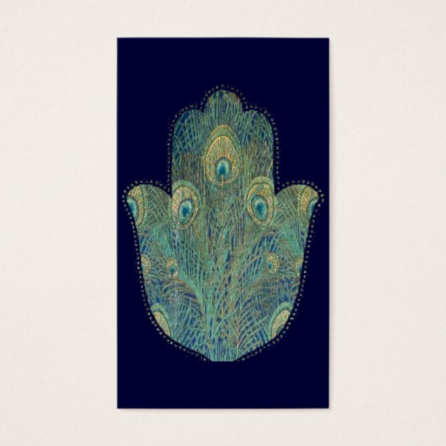 Peacock Feather Hamsa Visitekaartjes (Voorkant)