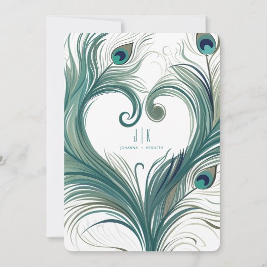 Peacock Feather Heart | Huwelijksuitnodiging Kaart (Achterkant)
