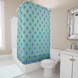 Peacock Feather Ikat Pattern Shower Bath Decor Douchegordijn