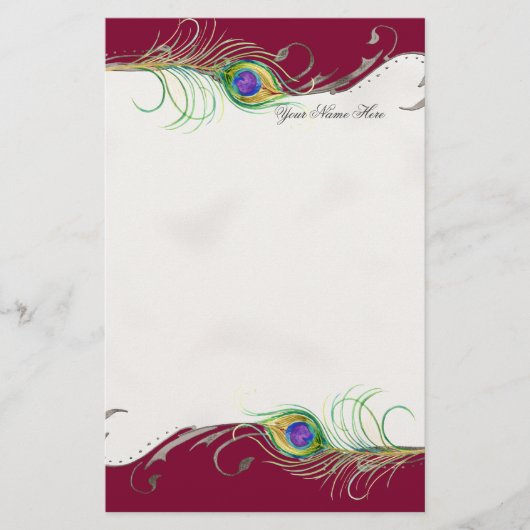 Peacock Feather in Swirls - Bruiloft Stationery Briefpapier (Voorkant)