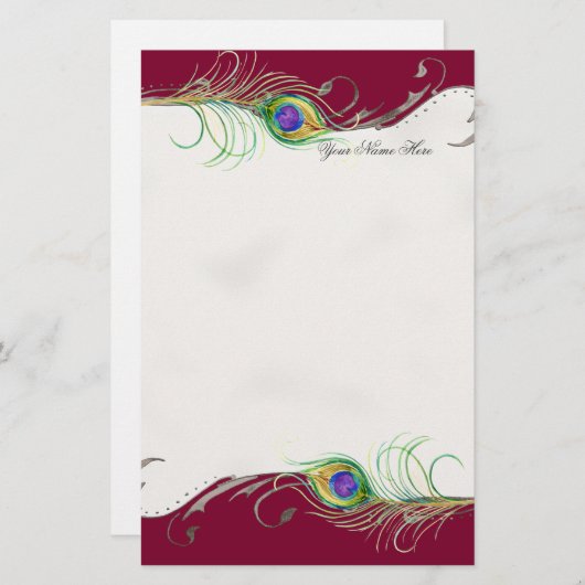 Peacock Feather in Swirls - Bruiloft Stationery Briefpapier (Voorkant / Achterkant)