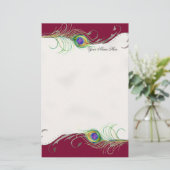 Peacock Feather in Swirls - Bruiloft Stationery Briefpapier (Staand voorkant)