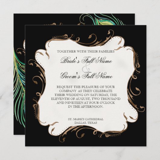 Peacock Feather in Swirls - Weddenschap Kaart (Voorkant / Achterkant)