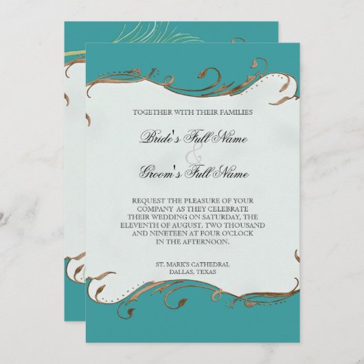 Peacock Feather in Swirls - Weddenschap Kaart (Voorkant / Achterkant)