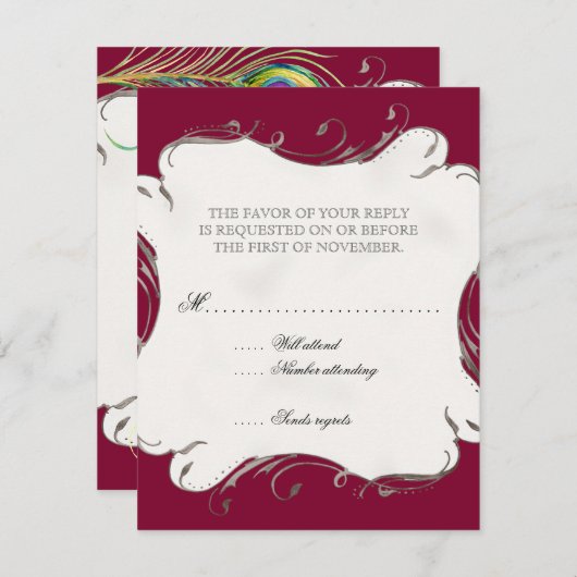 Peacock Feather in Swirls - Weddenschap Kaart (Voorkant / Achterkant)