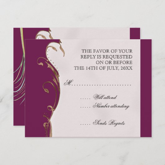 Peacock Feather in Swirls - Weddenschap Kaart (Voorkant / Achterkant)