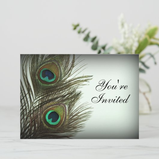 Peacock Feather Invitation - Foto Kaart (Staand voorkant)