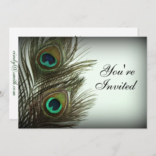 Peacock Feather Invitation - Foto Kaart (Voorkant / Achterkant)