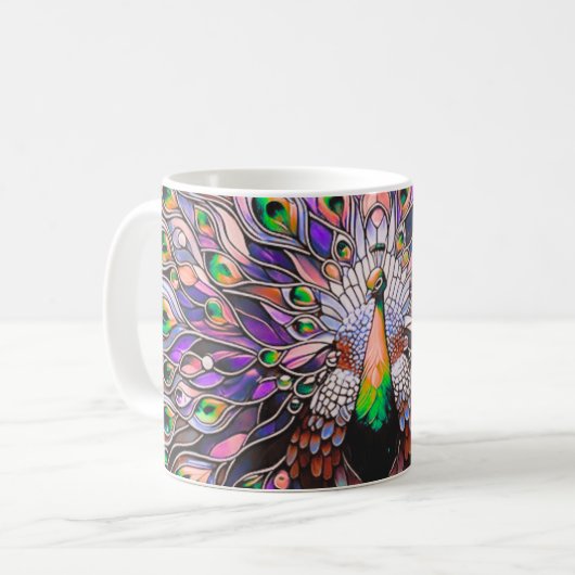 "Peacock Feather Iridescent Aesthetic Koffiemok (Voorkant links)