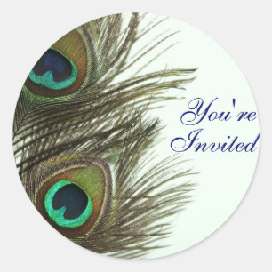 Peacock Feather Je bent Uitgenodigde Envelope Stic Ronde Sticker