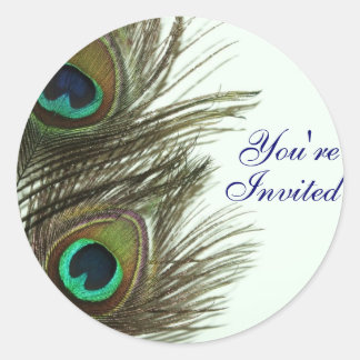 Peacock Feather Je bent Uitgenodigde Envelope Stic Ronde Sticker
