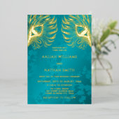 Peacock Feather Jewel Tone Gold Wedding Folie Uitnodiging (Staand Voorkant)