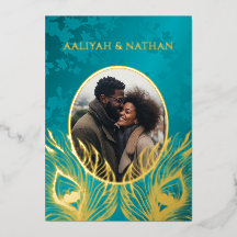 Peacock Feather Jewel Tone Gold Wedding 