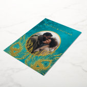 Peacock Feather Jewel Tone Gold Wedding  Folie Uitnodiging (Gedraaid)