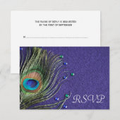 Peacock Feather Jewels Paarse RSVP-reactiekaart RSVP Kaartje (Voorkant / Achterkant)