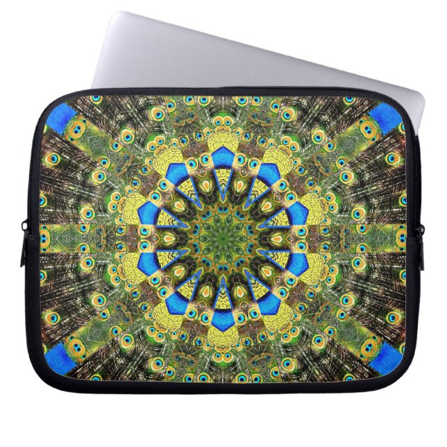 Peacock Feather Kaleidoscoop 1 Laptop Sleeve (Voorkant)