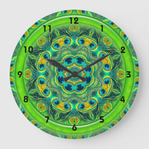 PEACOCK FEATHER KALEIDOSCOPE Clock Grote Klok