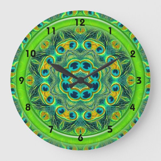 PEACOCK FEATHER KALEIDOSCOPE Clock Grote Klok (Voorkant)