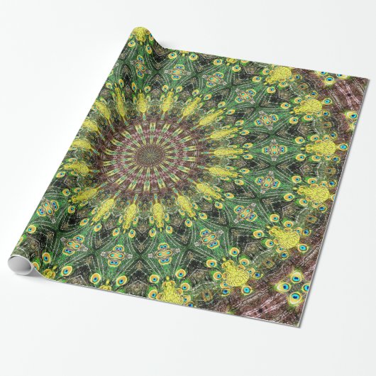 Peacock Feather Kaleidoscope Wrapping Paper 2 Cadeaupapier (Uitgerold)