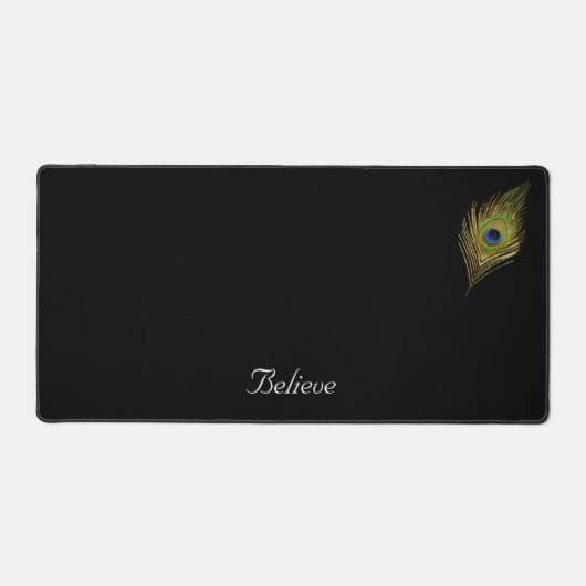 Peacock Feather & kalligrafie op zwart Bureaumat (Voorkant)