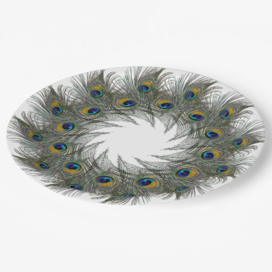 Peacock Feather Krans Papier Borden Papieren Bordje (Gekanteld)