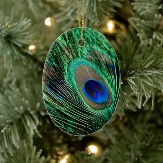 Peacock Feather Lucky Keramisch Ornament (Boom)