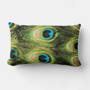 Peacock Feather Macro Lumbar Pillow Kussen