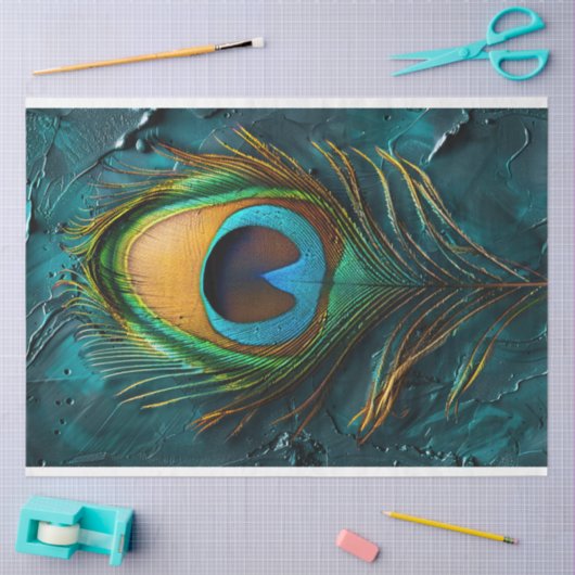 Peacock Feather Macro Oil Painting Decoupage Tissuepapier (Craft)