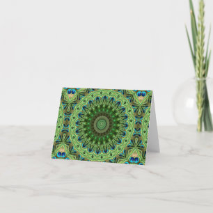 Peacock Feather Mandala Emerald en Blue Symmetry Kaart
