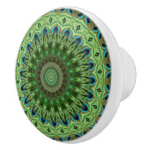 Peacock Feather Mandala Emerald en Blue Symmetry Keramische Knop (Rechts)
