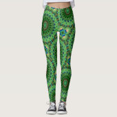 Peacock Feather Mandala Emerald en Blue Symmetry Leggings (Voorkant)