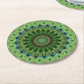 Peacock Feather Mandala Emerald en Blue Symmetry Ronde Kartonnen Onderzetter (Gebogen)