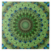 Peacock Feather Mandala Emerald en Blue Symmetry Tegeltje (Voorkant)