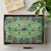 Peacock Feather Mandala Emerald en Blue Symmetry Tissuepapier (Geschenk)