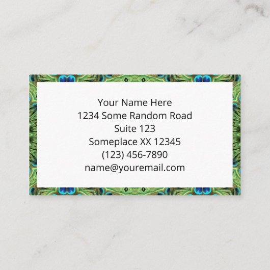 Peacock Feather Mandala Emerald en Blue Symmetry Visitekaartje (Achterkant)