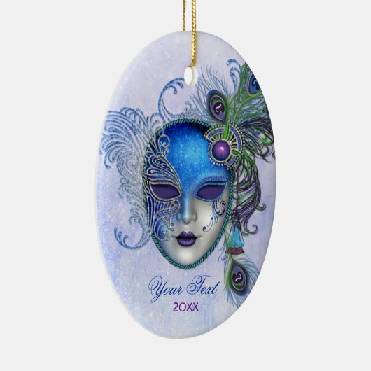 Peacock Feather Masquerade Mask Keramisch Ornament (Rechts)