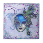 Peacock Feather Masquerade Mask Tegeltje (Voorkant)