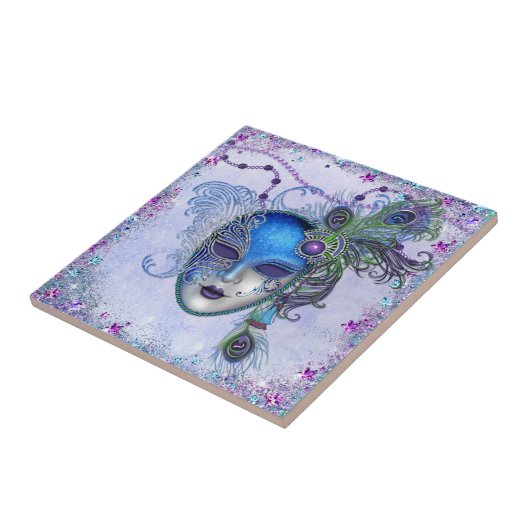 Peacock Feather Masquerade Mask Tegeltje (Zijkant)