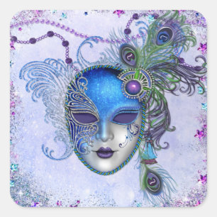 Peacock Feather Masquerade Mask Vierkante Sticker