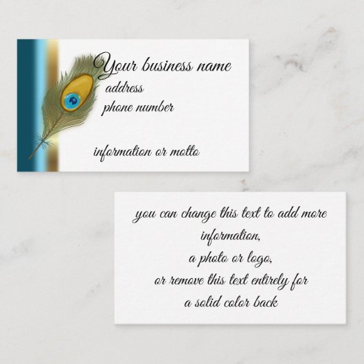Peacock Feather met blauwe en gouden rand Band Visitekaartje (Voorkant / Achterkant)