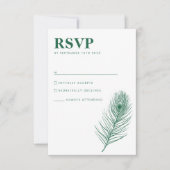Peacock Feather Minimale Groene Bruiloft RSVP Kaar Kaartje (Voorkant)