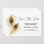 Peacock feather minimalist plain save the date kaart (Voorkant / Achterkant)